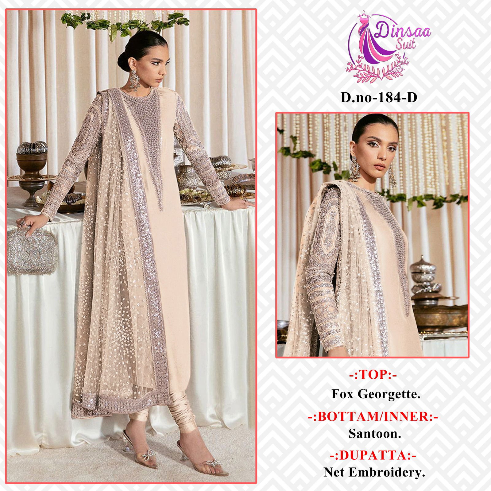 DS 184 By Dinsaa Suit 184 A To 184 D Pakistani Suit Catalog